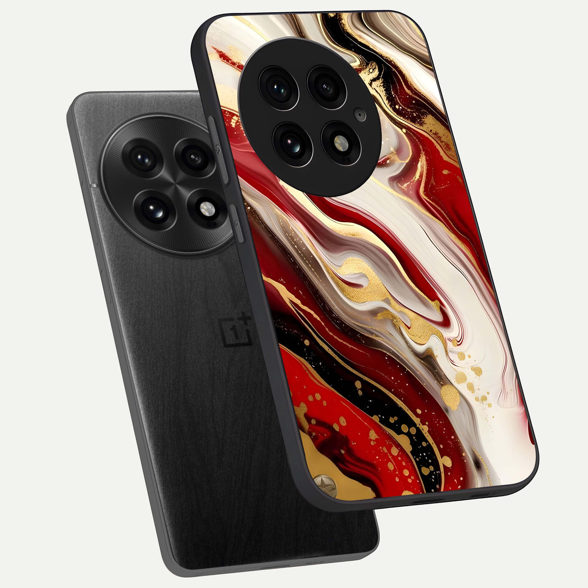  Red And White Marble phone case For OnePlus 13 showing premium glass back cover with detailed artwork