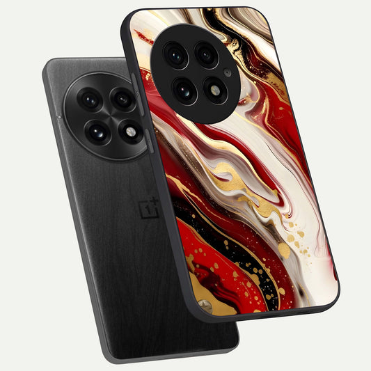  Red And White Marble phone case For OnePlus 13 showing premium glass back cover with detailed artwork