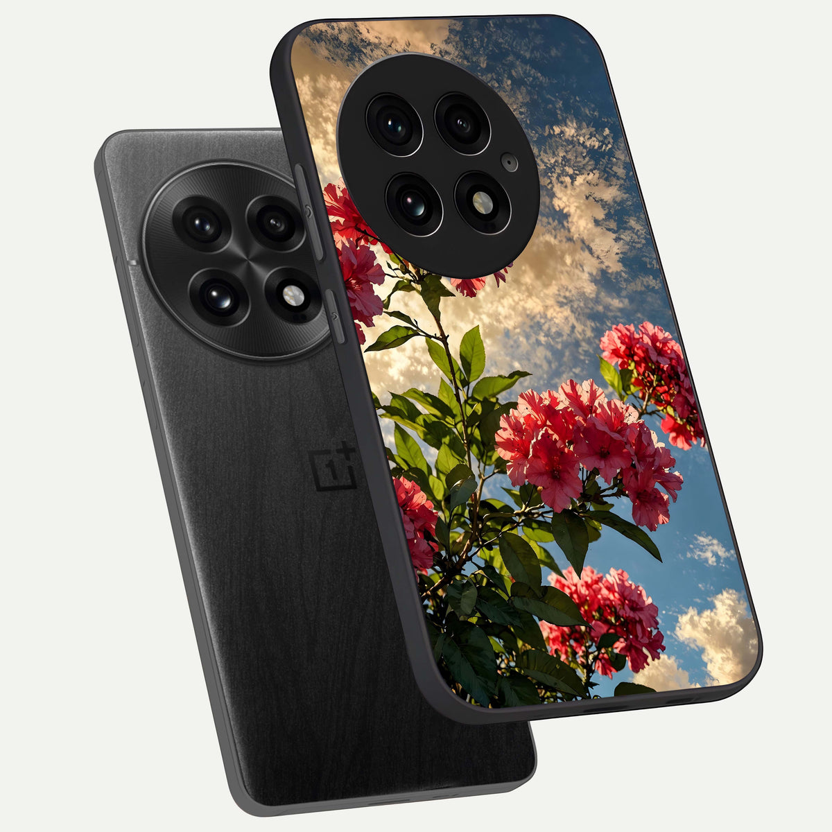  Red Bloom Skies phone case For OnePlus 13 showing premium glass back cover with detailed artwork