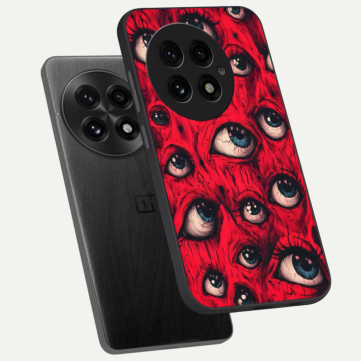  Red Eyes Pattern phone case For OnePlus 13 showing premium glass back cover with detailed artwork
