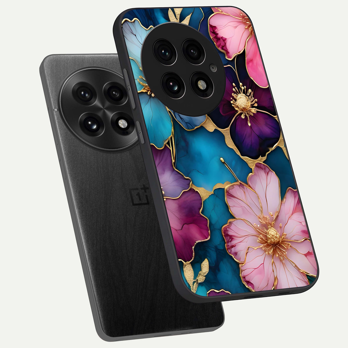  Sparkle Floral phone case For OnePlus 13 showing premium glass back cover with detailed artwork