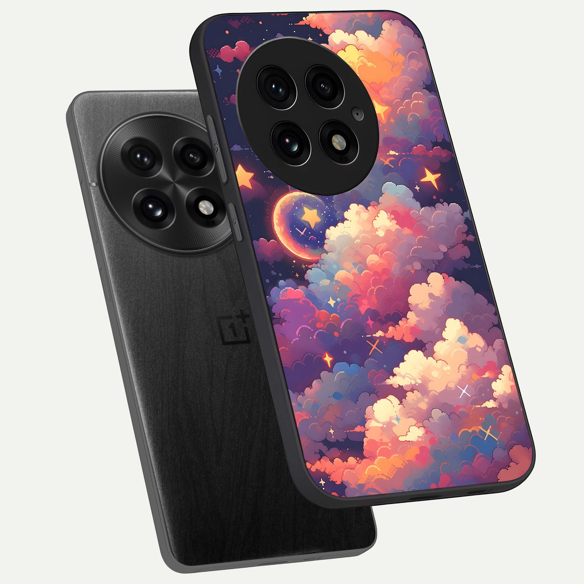 Starlit Dream Clouds phone case For OnePlus 13 showing premium glass back cover with detailed artwork