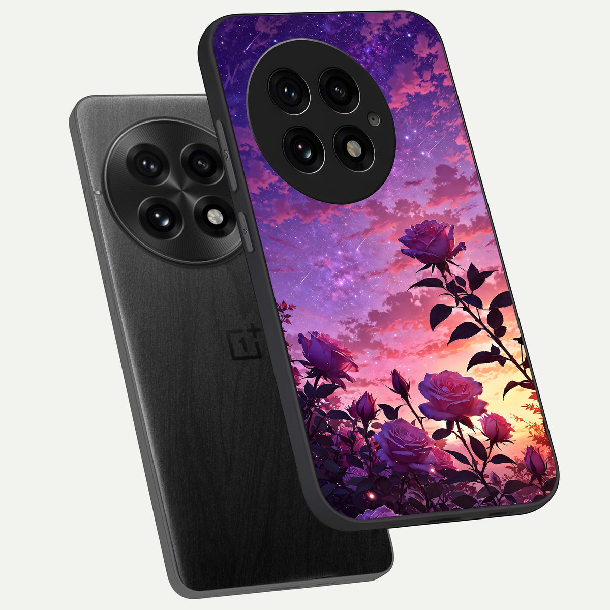  Starlit Rose Twilight phone case For OnePlus 13 showing premium glass back cover with detailed artwork