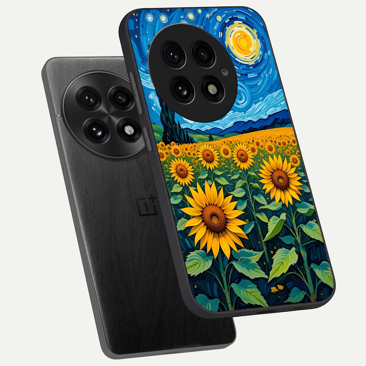  Starry Sunflower Dreams phone case For OnePlus 13 showing premium glass back cover with detailed artwork