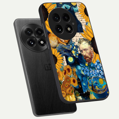  Sunflower Chic Mood Custom Name phone case For OnePlus 13 showing premium glass back cover with detailed artwork