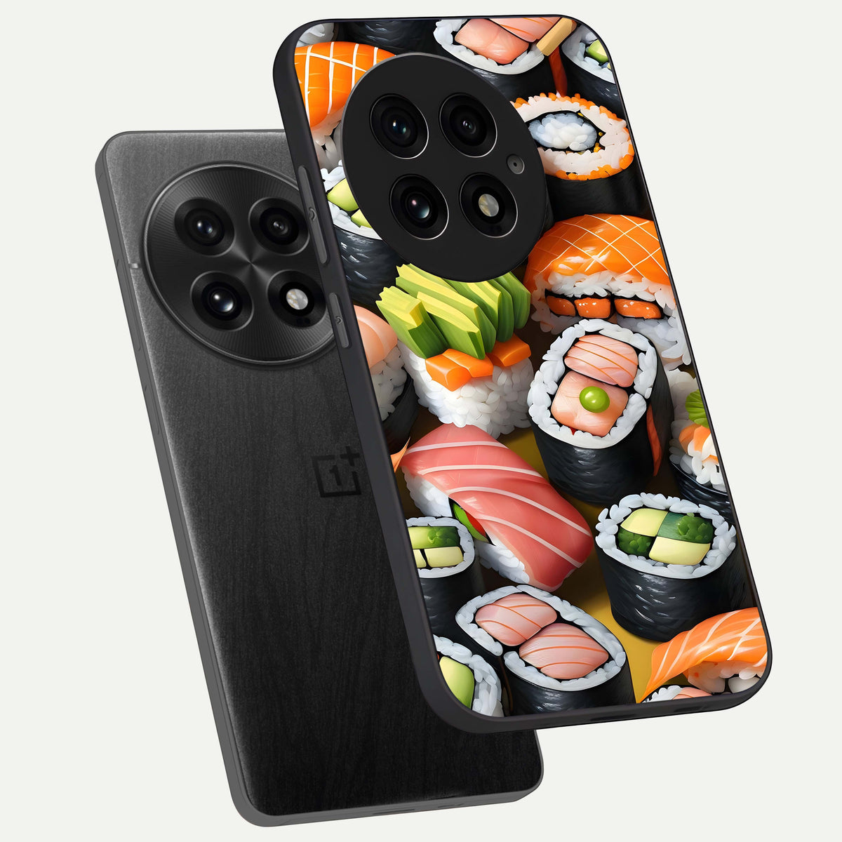  Sushi Food Pattern phone case For OnePlus 13 showing premium glass back cover with detailed artwork