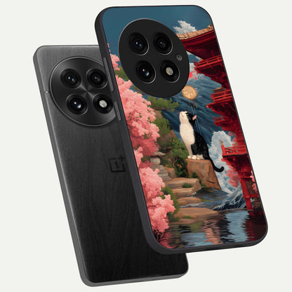  Temple Cat Scenery phone case For OnePlus 13 showing premium glass back cover with detailed artwork