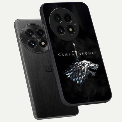  Throne Wolf Legacy phone case For OnePlus 13 showing premium glass back cover with detailed artwork
