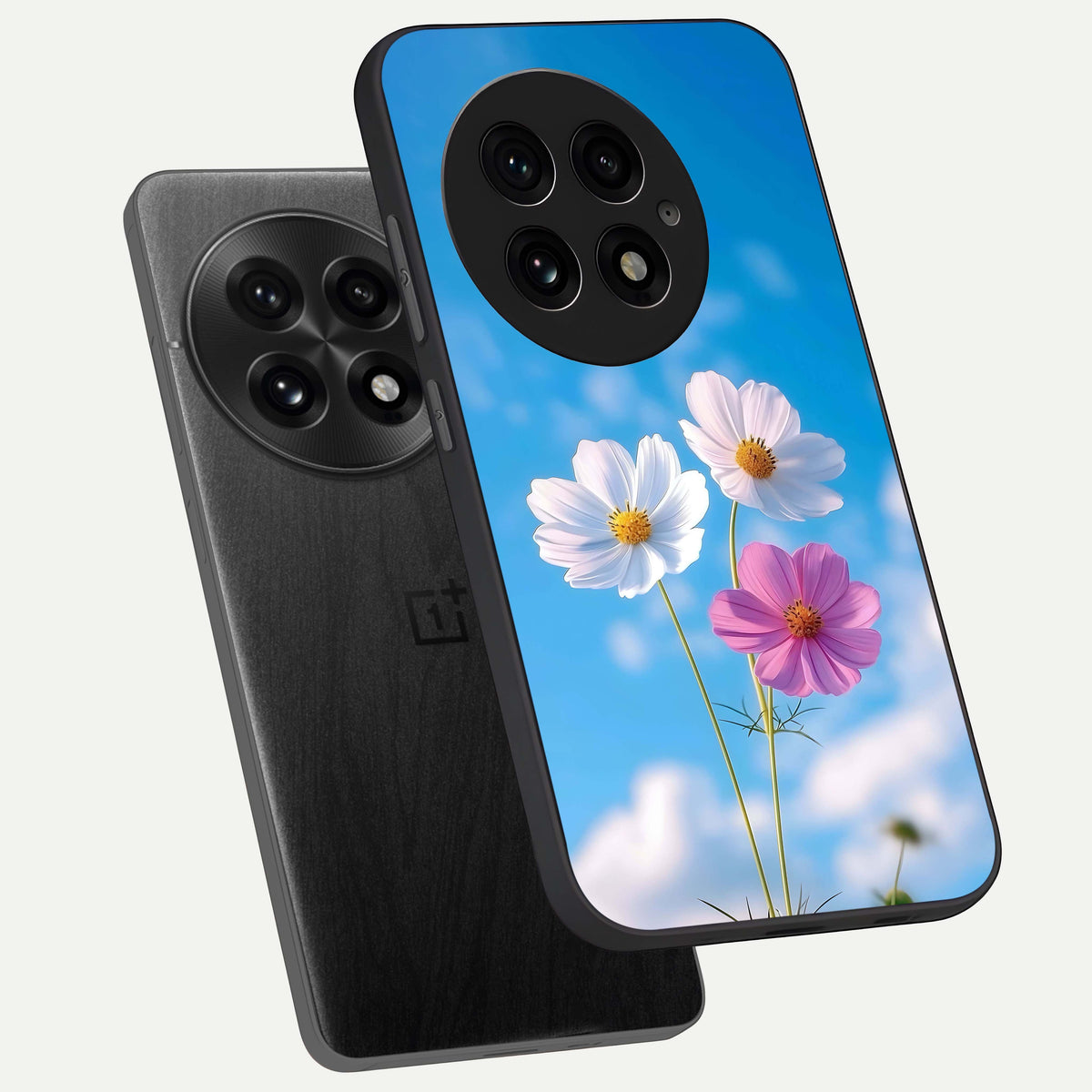  Tripple Flowers With Sky phone case For OnePlus 13 showing premium glass back cover with detailed artwork