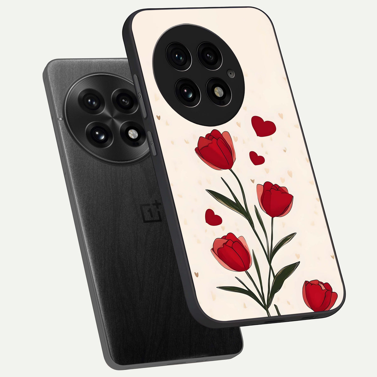  Tulip With Heart phone case For OnePlus 13 showing premium glass back cover with detailed artwork