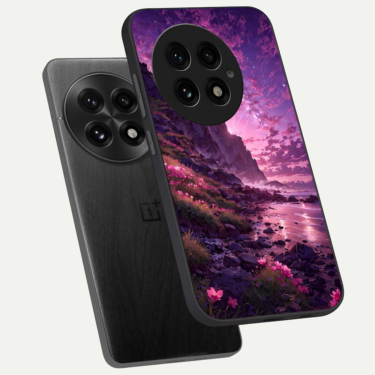  Twilight Blossom Coast phone case For OnePlus 13 showing premium glass back cover with detailed artwork