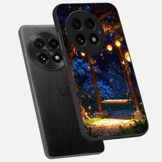  Twilight Garden Swing phone case For OnePlus 13 showing premium glass back cover with detailed artwork