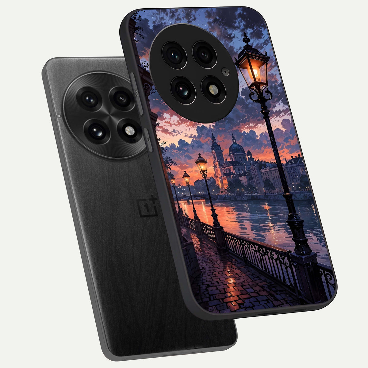  Twilight River Lights phone case For OnePlus 13 showing premium glass back cover with detailed artwork