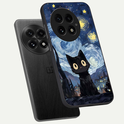  Van Gogh Cat phone case For OnePlus 13 showing premium glass back cover with detailed artwork