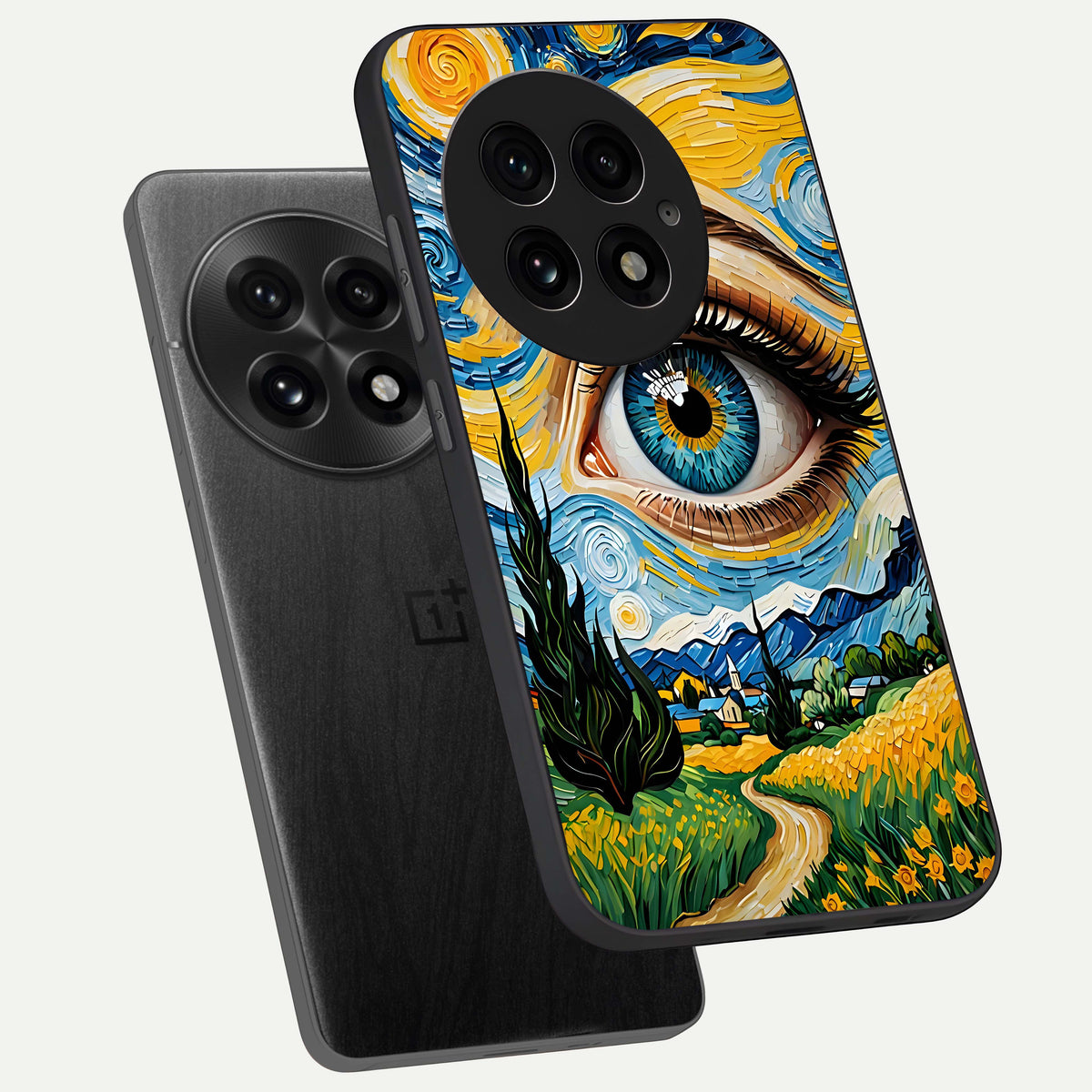 Van Gogh Eye phone case For OnePlus 13 showing premium glass back cover with detailed artwork