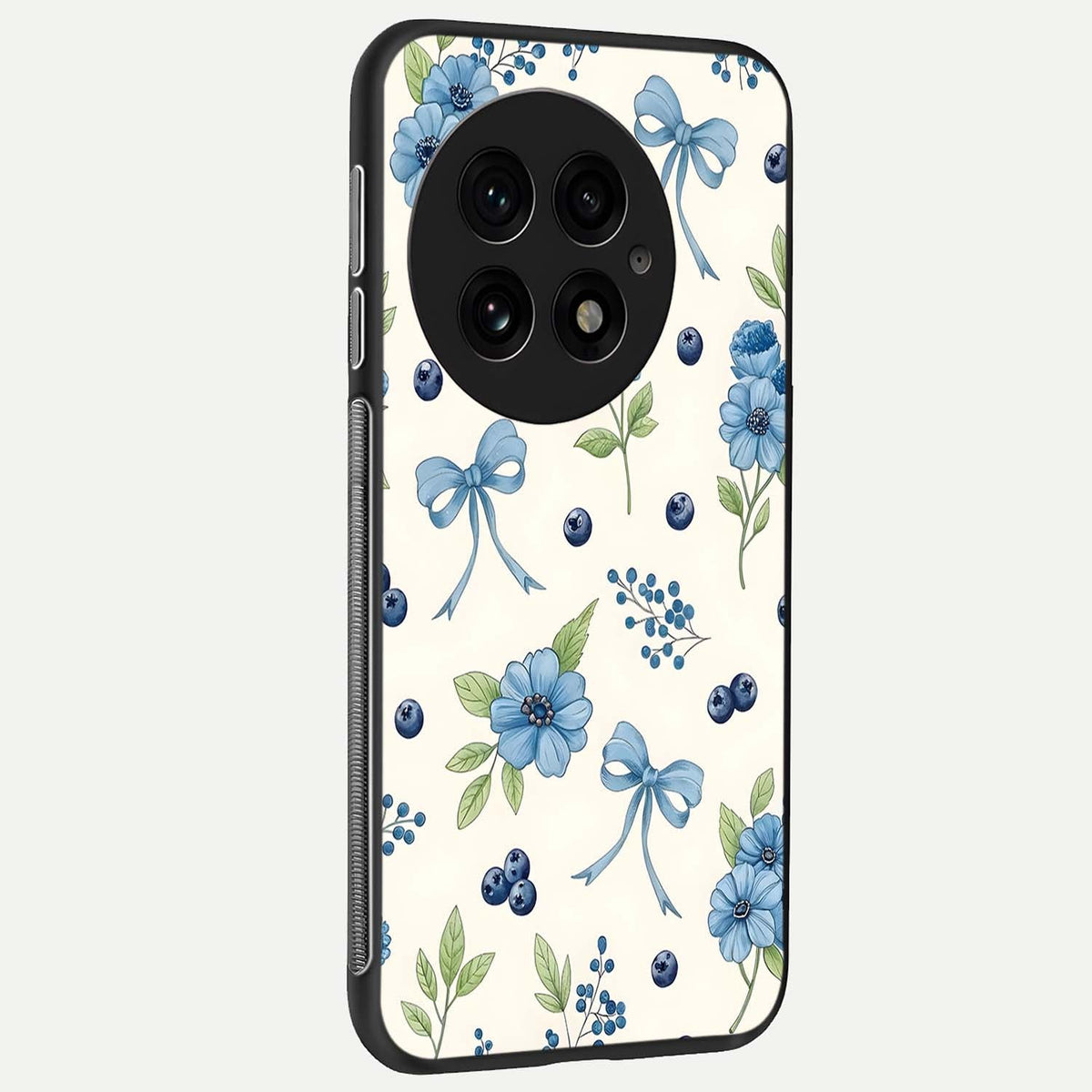  Blue Flower And Bow back cover For OnePlus 13 slim fit glass case with vibrant aesthetic design
