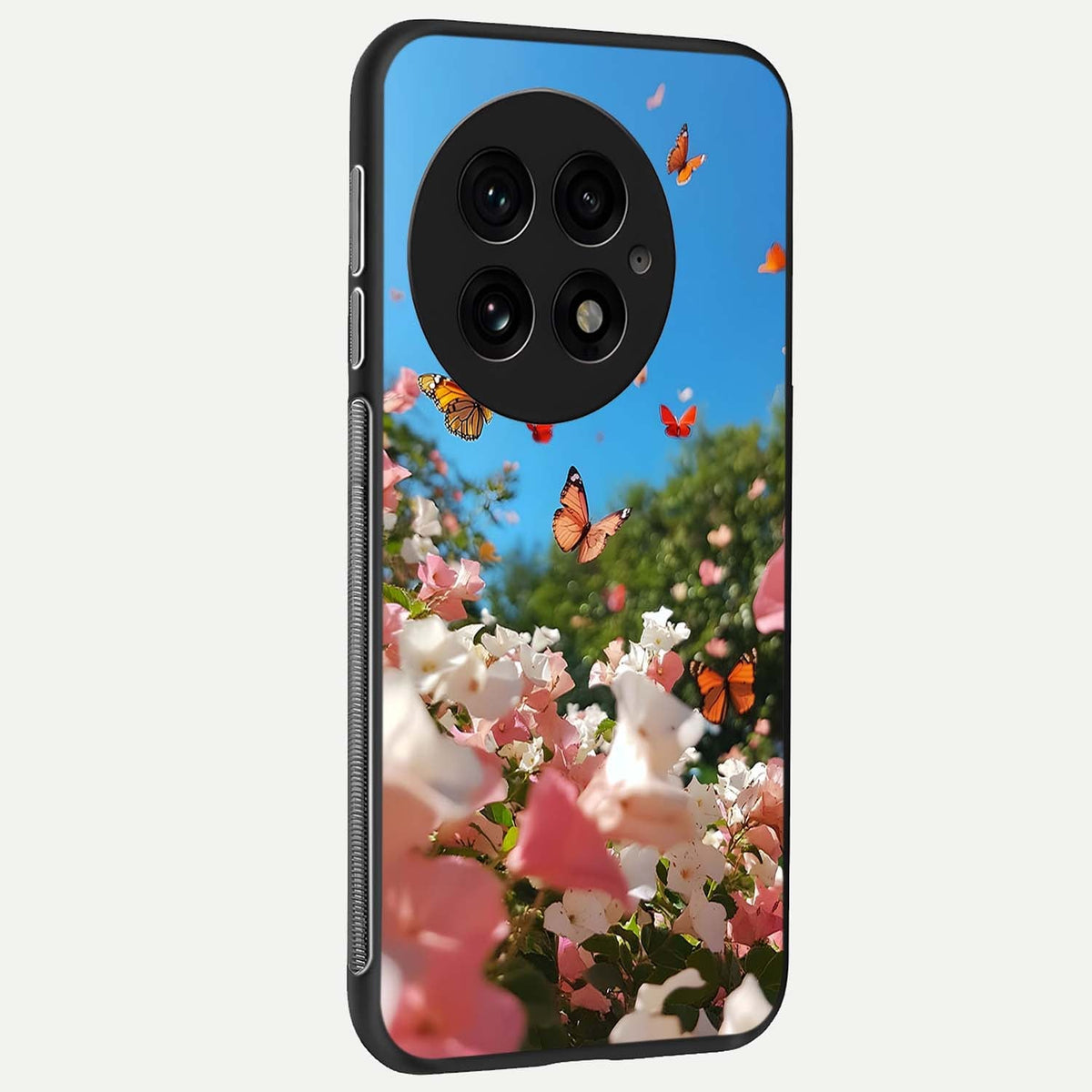  Butterflies In Bloom Sky back cover For OnePlus 13 slim fit glass case with vibrant aesthetic design