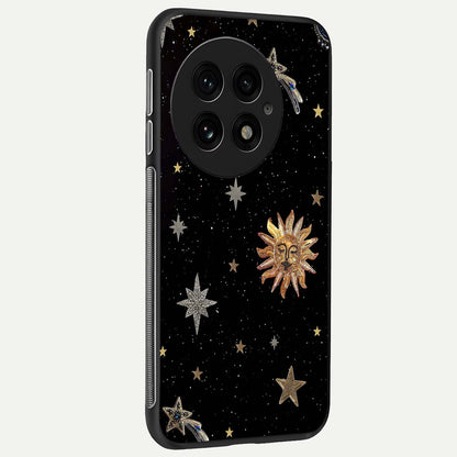  Celestial Moon With Stars back cover For OnePlus 13 slim fit glass case with vibrant aesthetic design