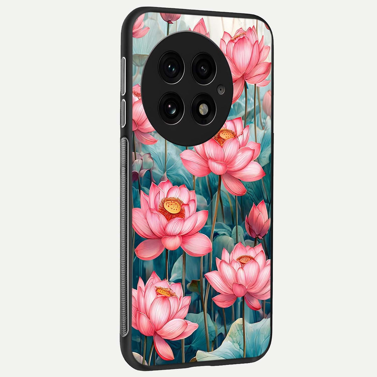  Celestial Pink Lotus back cover For OnePlus 13 slim fit glass case with vibrant aesthetic design