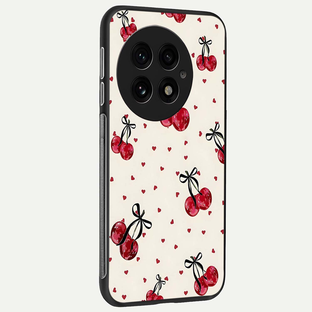  Cherry Heart Bow back cover For OnePlus 13 slim fit glass case with vibrant aesthetic design