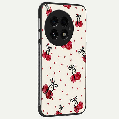  Cherry Heart Bow back cover For OnePlus 13 slim fit glass case with vibrant aesthetic design