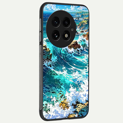  Coastal Blue Waves back cover For OnePlus 13 slim fit glass case with vibrant aesthetic design