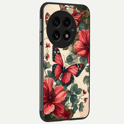  Crimson Butterfly Garden back cover For OnePlus 13 slim fit glass case with vibrant aesthetic design