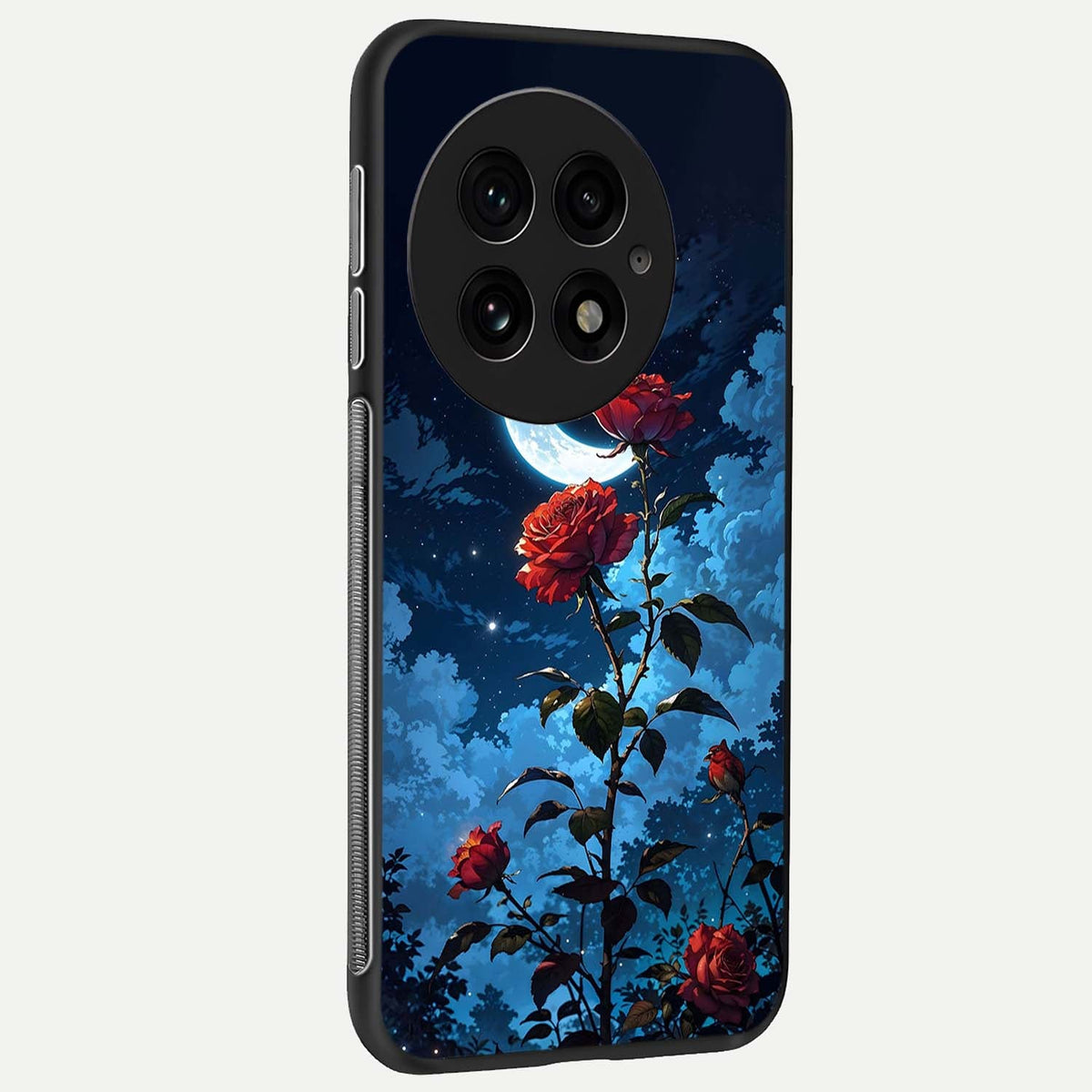  Crimson Rose Moon back cover For OnePlus 13 slim fit glass case with vibrant aesthetic design