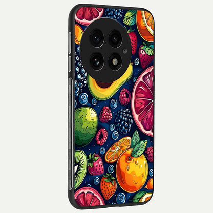  Cute Fruits Art back cover For OnePlus 13 slim fit glass case with vibrant aesthetic design