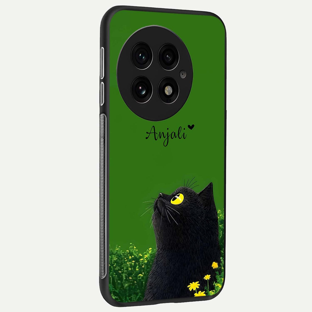  Emerald Cat Custom Name back cover For OnePlus 13 slim fit glass case with vibrant aesthetic design