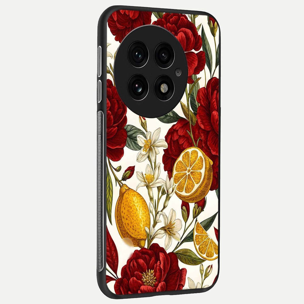  Lemon Rose Charm back cover For OnePlus 13 slim fit glass case with vibrant aesthetic design