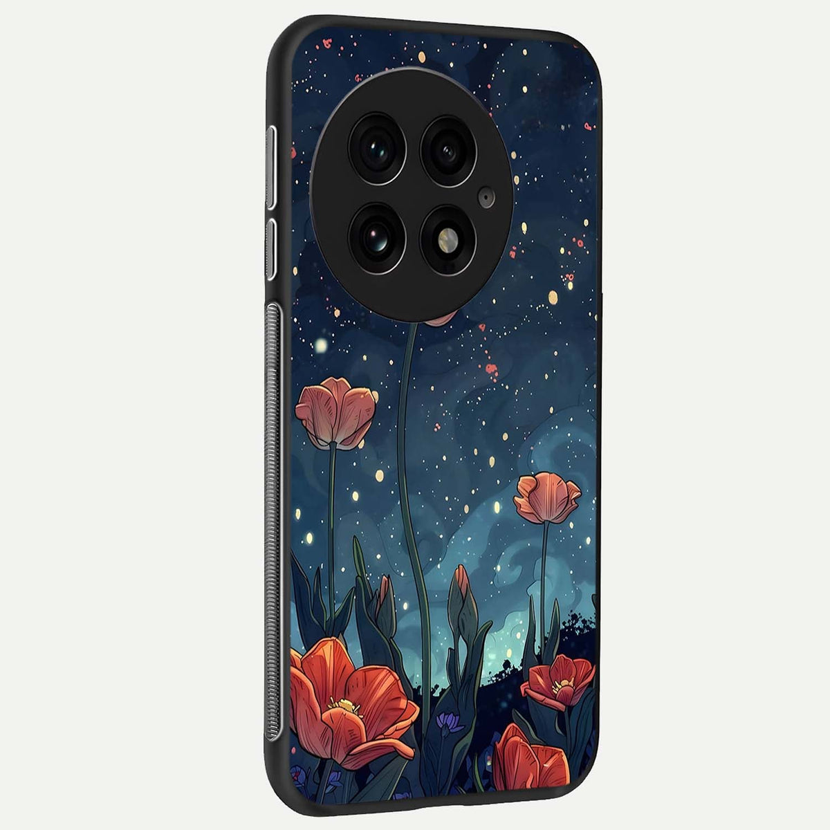  Midnight Tulip Glow back cover For OnePlus 13 slim fit glass case with vibrant aesthetic design