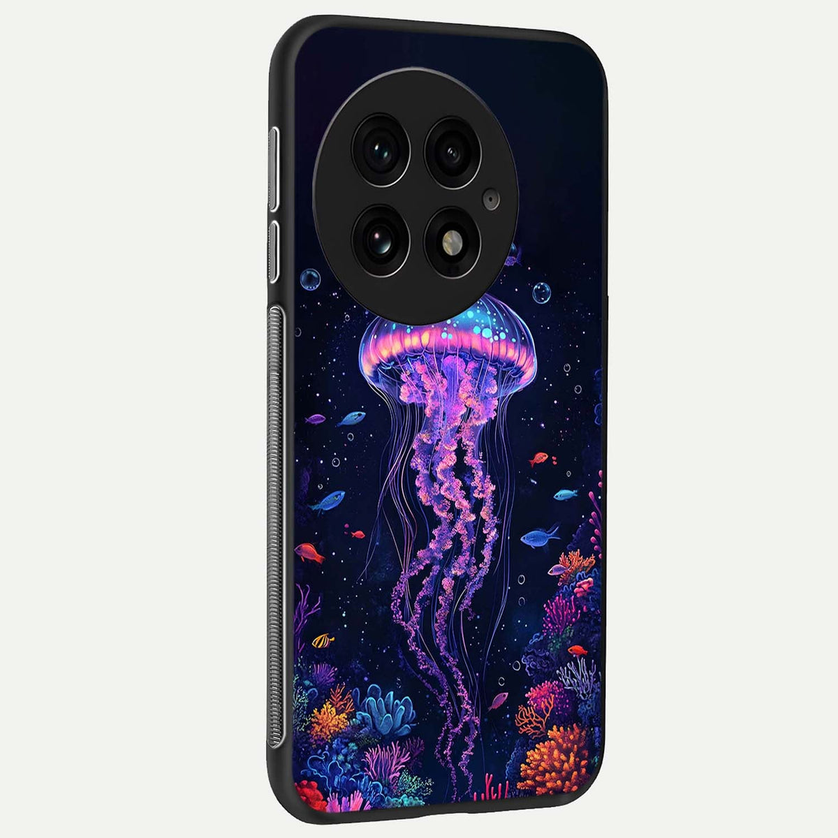  Neon Jellyfish back cover For OnePlus 13 slim fit glass case with vibrant aesthetic design