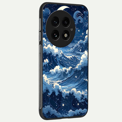  Ocean Moon Waves back cover For OnePlus 13 slim fit glass case with vibrant aesthetic design