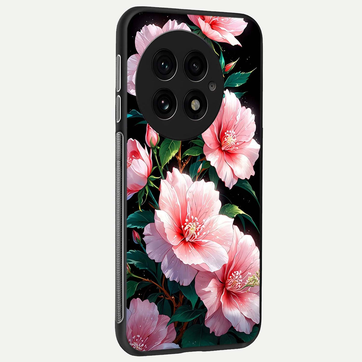  Peach Flower back cover For OnePlus 13 slim fit glass case with vibrant aesthetic design