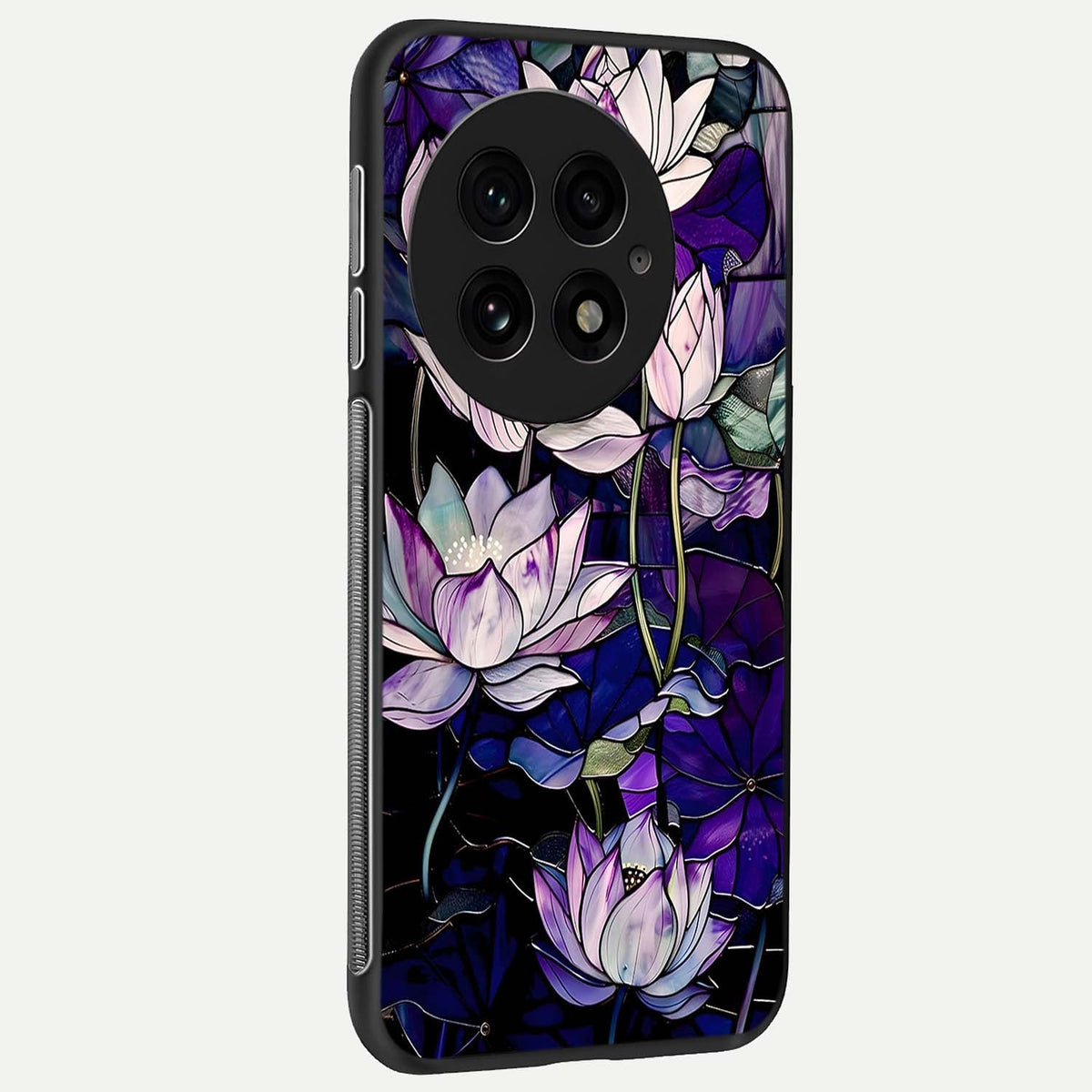  Purple Lotus Pattern back cover For OnePlus 13 slim fit glass case with vibrant aesthetic design