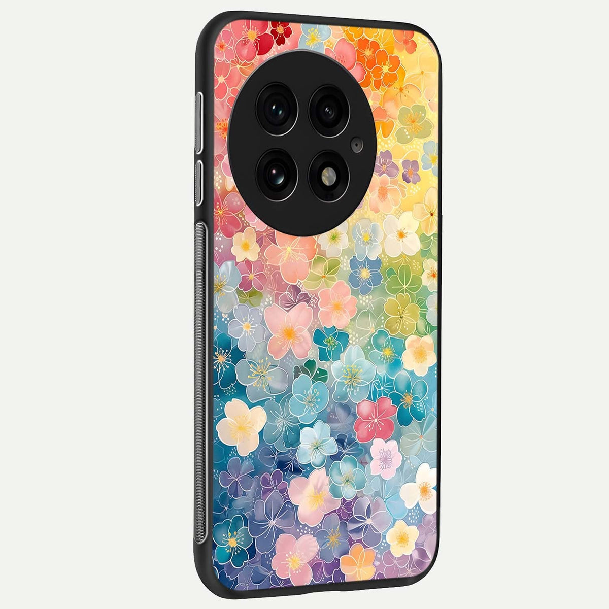 Rainbow Blossom Burst back cover For OnePlus 13 slim fit glass case with vibrant aesthetic design