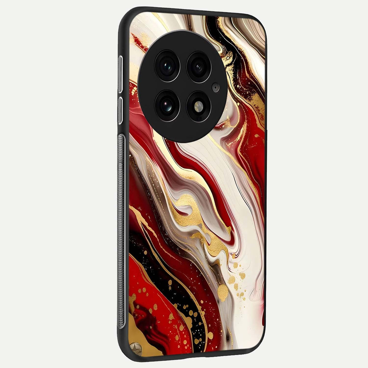  Red And White Marble back cover For OnePlus 13 slim fit glass case with vibrant aesthetic design