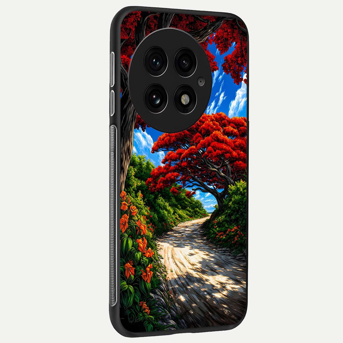  Red Trees Pathway back cover For OnePlus 13 slim fit glass case with vibrant aesthetic design