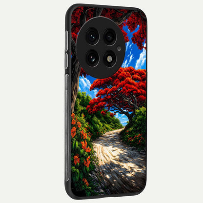  Red Trees Pathway back cover For OnePlus 13 slim fit glass case with vibrant aesthetic design