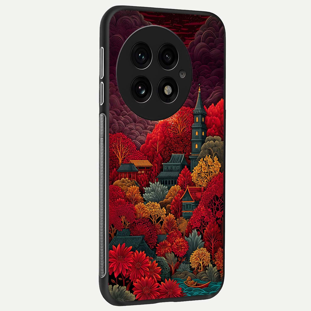 Scarlet Autumn Temple back cover For OnePlus 13 slim fit glass case with vibrant aesthetic design