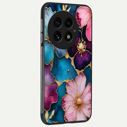  Sparkle Floral back cover For OnePlus 13 slim fit glass case with vibrant aesthetic design
