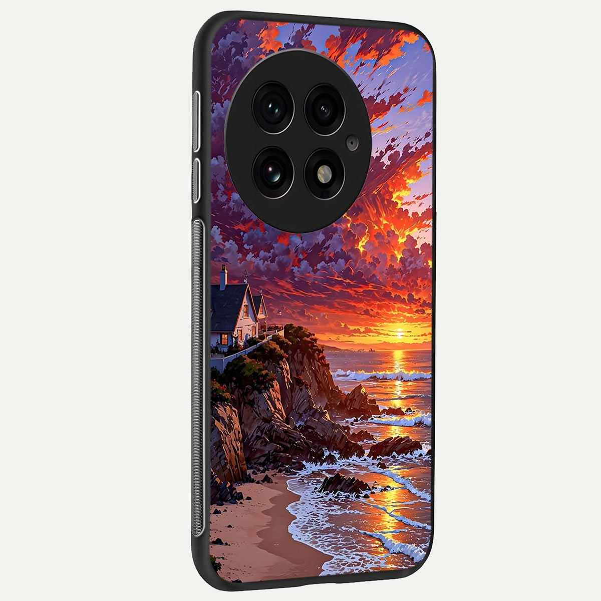 Sunset House By Sea back cover For OnePlus 13 slim fit glass case with vibrant aesthetic design