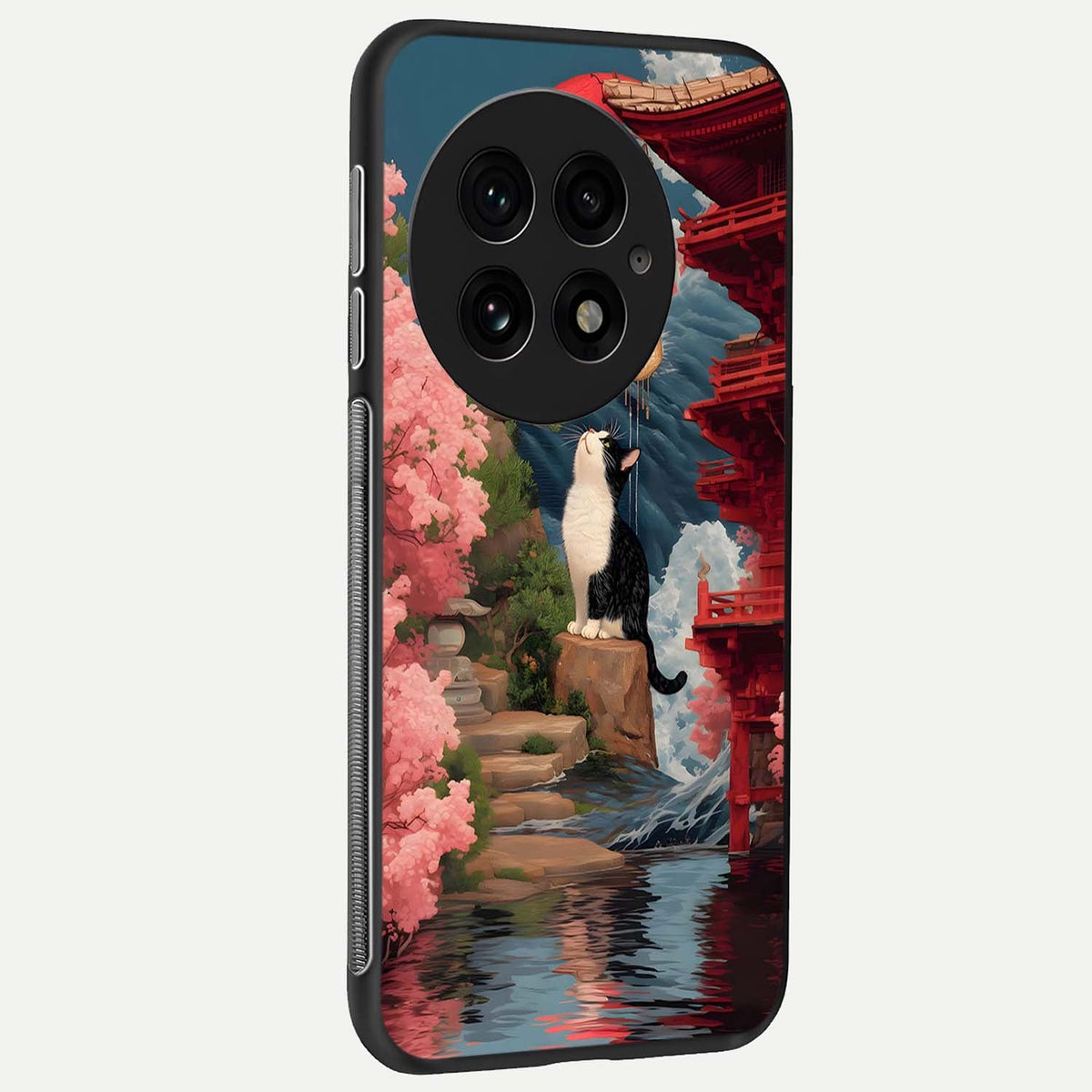  Temple Cat Scenery back cover For OnePlus 13 slim fit glass case with vibrant aesthetic design