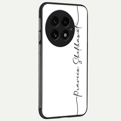  White Tune Custom Name back cover For OnePlus 13 slim fit personalized glass case with aesthetic design
