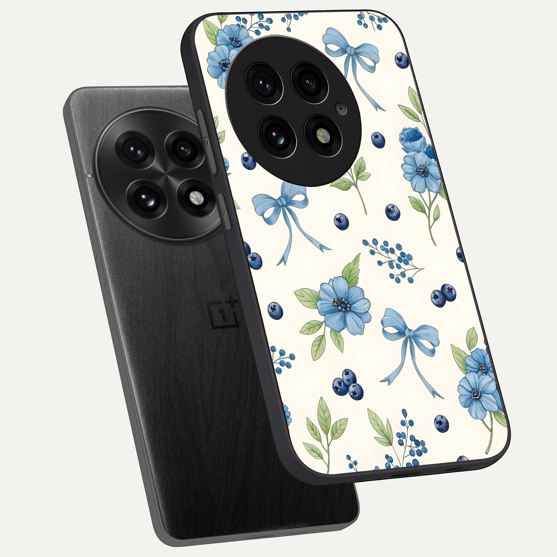 Blue Flower & Bow Glass Case displayed upright for cute floral visibility and premium finish.