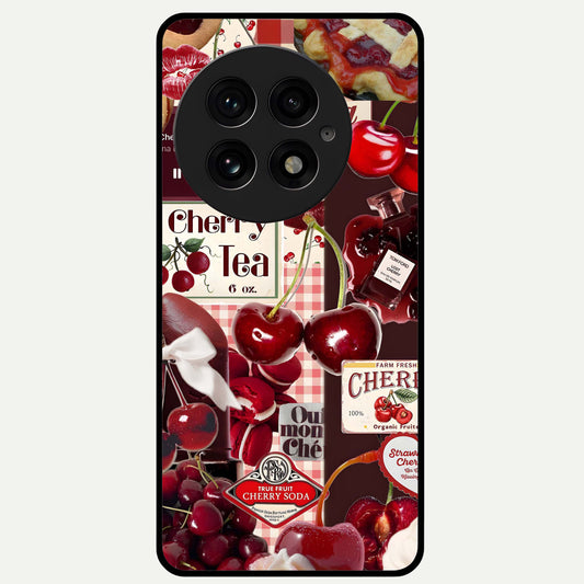  Aesthetic Cherry Tea Glass Case For OnePlus 13 back cover – full design glossy printed glass finish