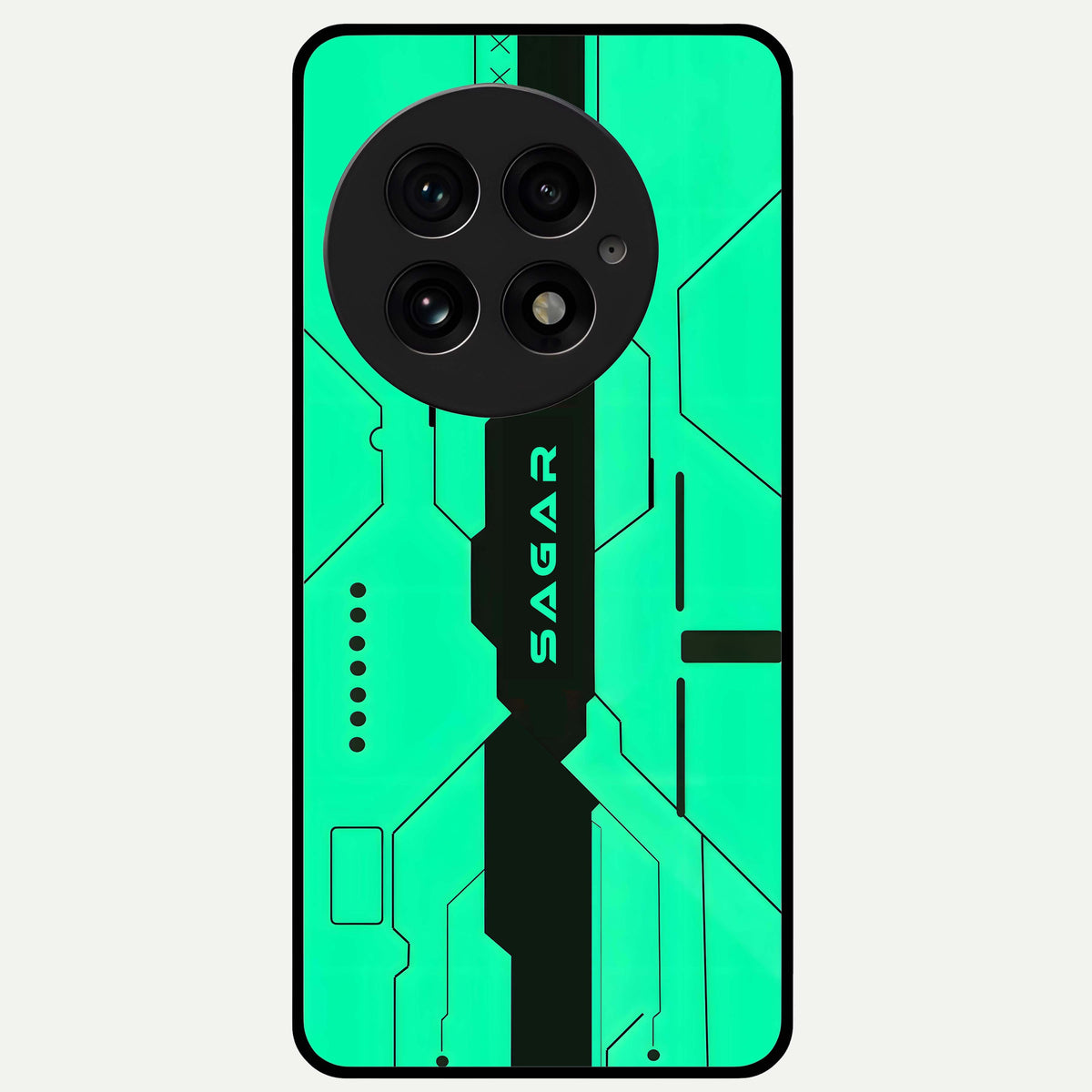  Aqua Tech CYBERPUNK Custom Name Glass Case For OnePlus 13 back cover – full design glossy printed glass finish