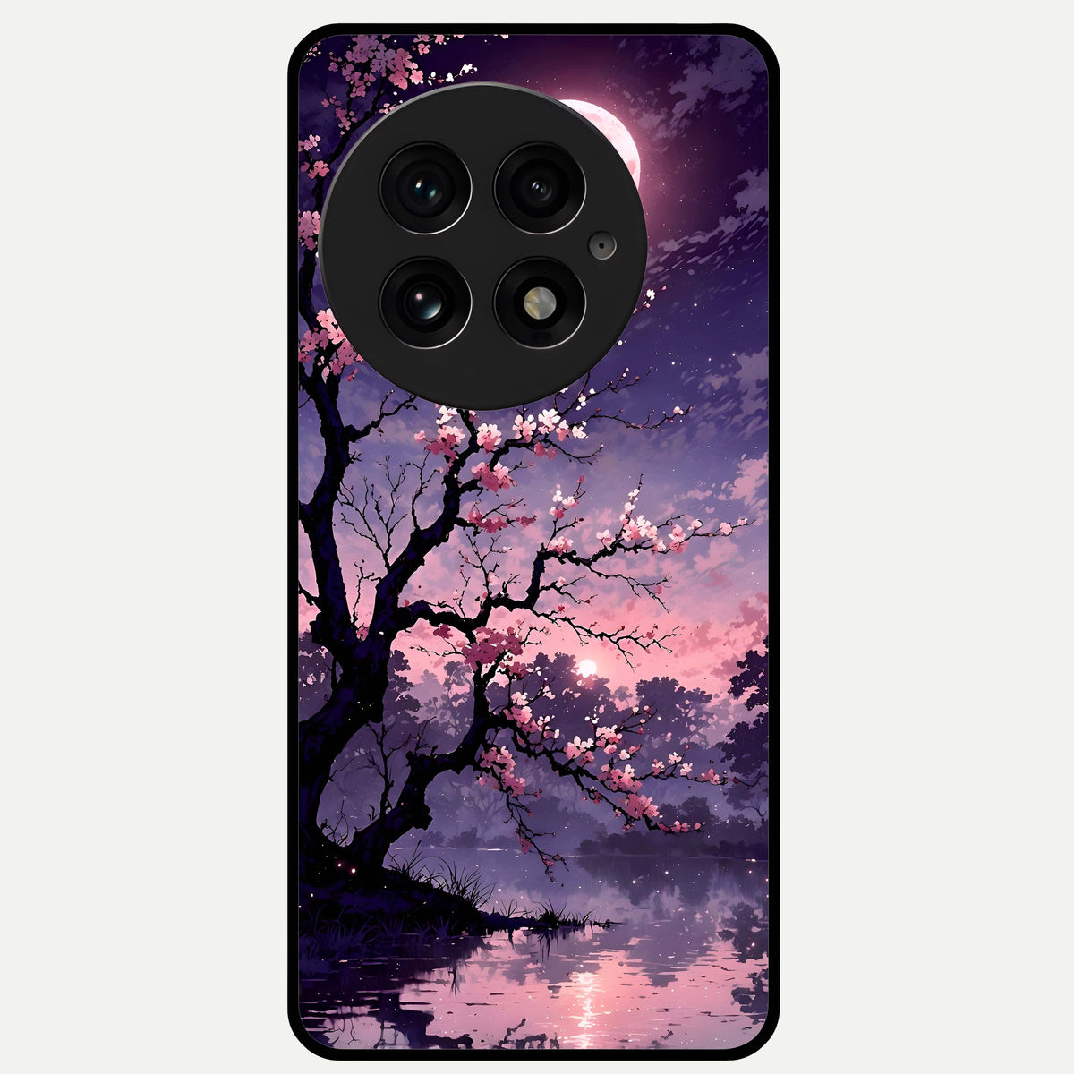  Blossom Pink Moon Glass Case For OnePlus 13 back cover – full design glossy printed glass finish