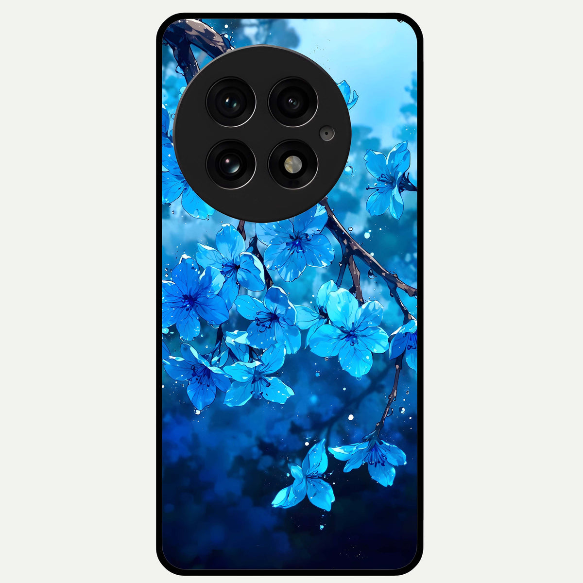  Blue Blossoms Branch Glass Case For OnePlus 13 back cover – full design glossy printed glass finish